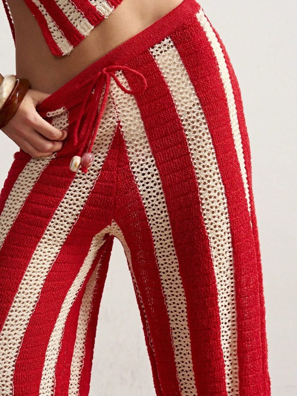 Red Casual Women's Boho Striped Wide Leg Knit Pants - Picture 8 of 8